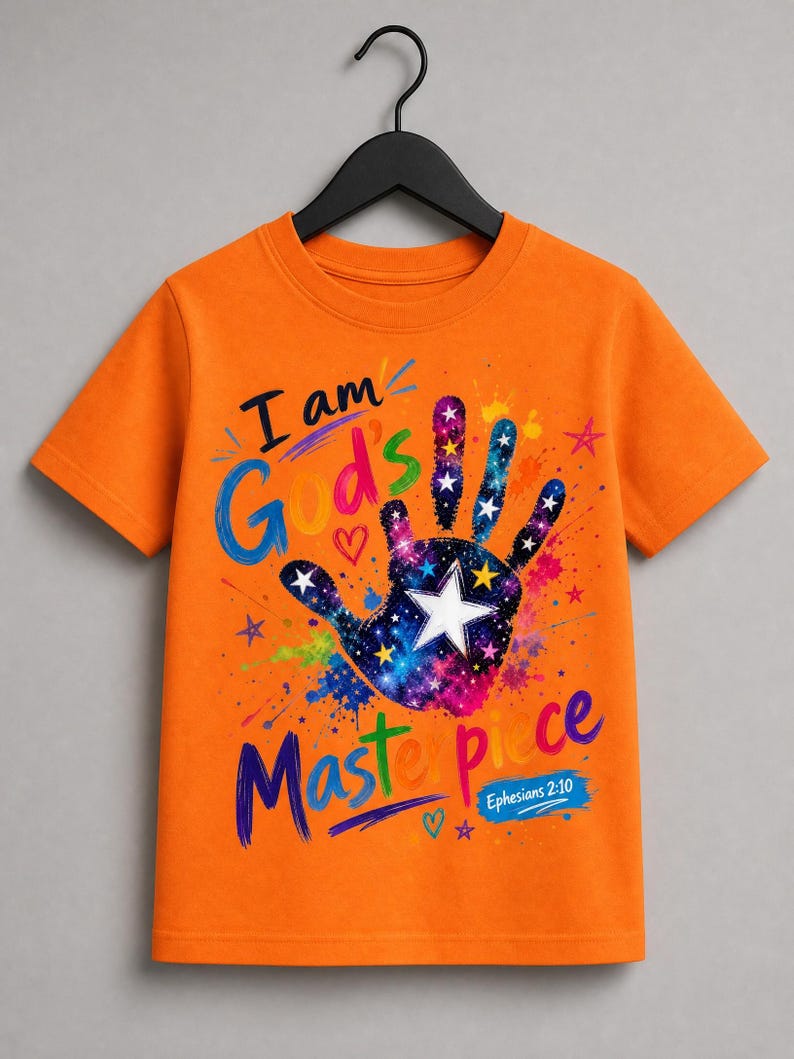 Kids Christian Tee, I Am God's Masterpiece Shirt, Bible Verse Inspirational Clothing image 4