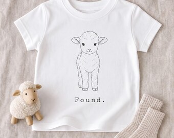 Found Lamb Illustration Kids Tee, Soft Cotton, Minimalist Line Art Friend Shirt