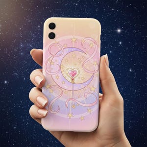 Slim Phone Case: Moon and Star Pastel Art - Lightweight, Glossy image 4