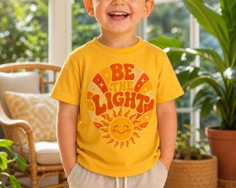 Kids Retro Sun "Be The Light" T-Shirt, Inspirational Graphic Tee