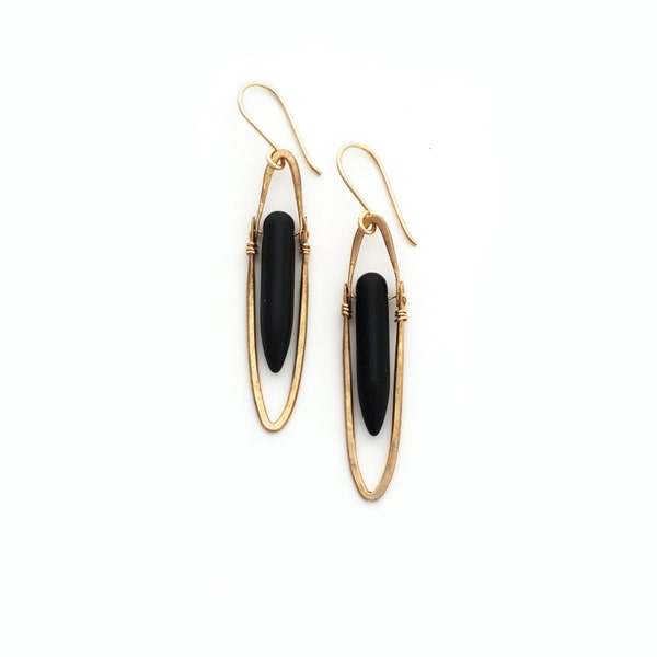 Black Spike + Hammered Brass Earrings