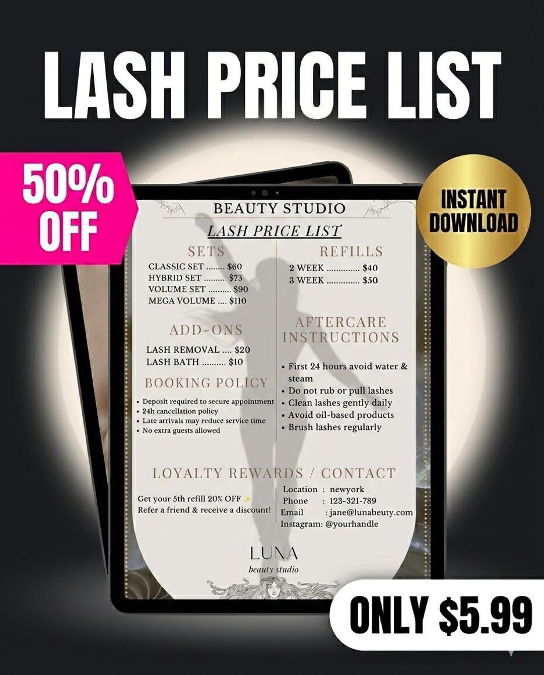 Editable Lash Price List Canva Template | Beauty Salon Menu | Lash ...