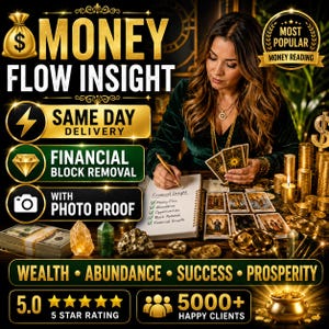 Peut inclure: Un graphique numérique pour un service de lecture financière montrant une personne écrivant dans un carnet intitulé Financial Insight. L'image contient du texte comme Money Flow Insight, Same Day Delivery, Financial Block Removal et With Photo Proof.