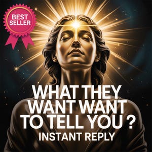 May include: An illustration of a serene figure with closed eyes, radiating golden light. The text reads "WHAT THEY WANT TO TELL YOU? INSTANT REPLY" with a "BEST SELLER" badge in the upper left corner. The background is a dark blue with golden starbursts.