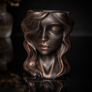 Goddess Face Planter | Matte Black Copper Gypsum Makeup Brush Holder, Pen Pot