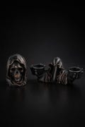 SET OF 2 Gothic Reaper Skull Statue Set, Spooky Mantle Decor, Memento Mori Art