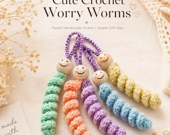 Sorgenwurm Häkelanleitung, PDF, gehäkelter Sorgenwurm Schlüsselanhänger, emotionaler Unterstützungswurm, Kindergeschenk häkeln, Angst Relief Spielzeug