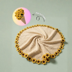 Crochet Sunflower Bouquet Blanket Pattern PDF, Round Floral Afghan, Beginner Friendly Tutorial, DIY Cottage Throw