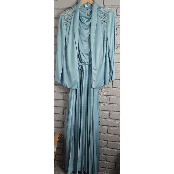 Vintage Acclaim Dress 14 Seymour Levy Mother Of The Bride Teal Pleated Jacket