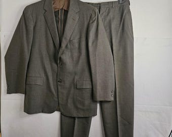 Garnitur vintage George J Good Hickey Freeman Brown z teksturowanej wełny z 3 guzikami, 44R 31W