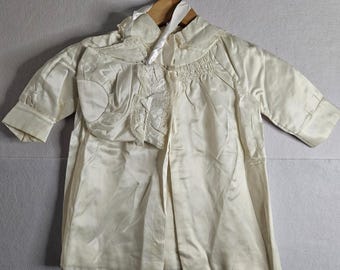 Vintage ivoor satijnen doopjurk set jas motorkap kant gesmokte doop 6-9 mnd