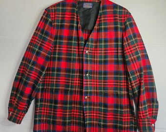 Vintage Pendleton Topster Wool Tartan Plaid Shirt Jacket Mens Medium Cardigan