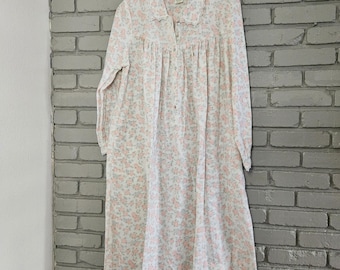 Eileen West Floral Baumwolle Flanell Nachthemd Rosa Rose Spitzenbesatz Mittelgroß