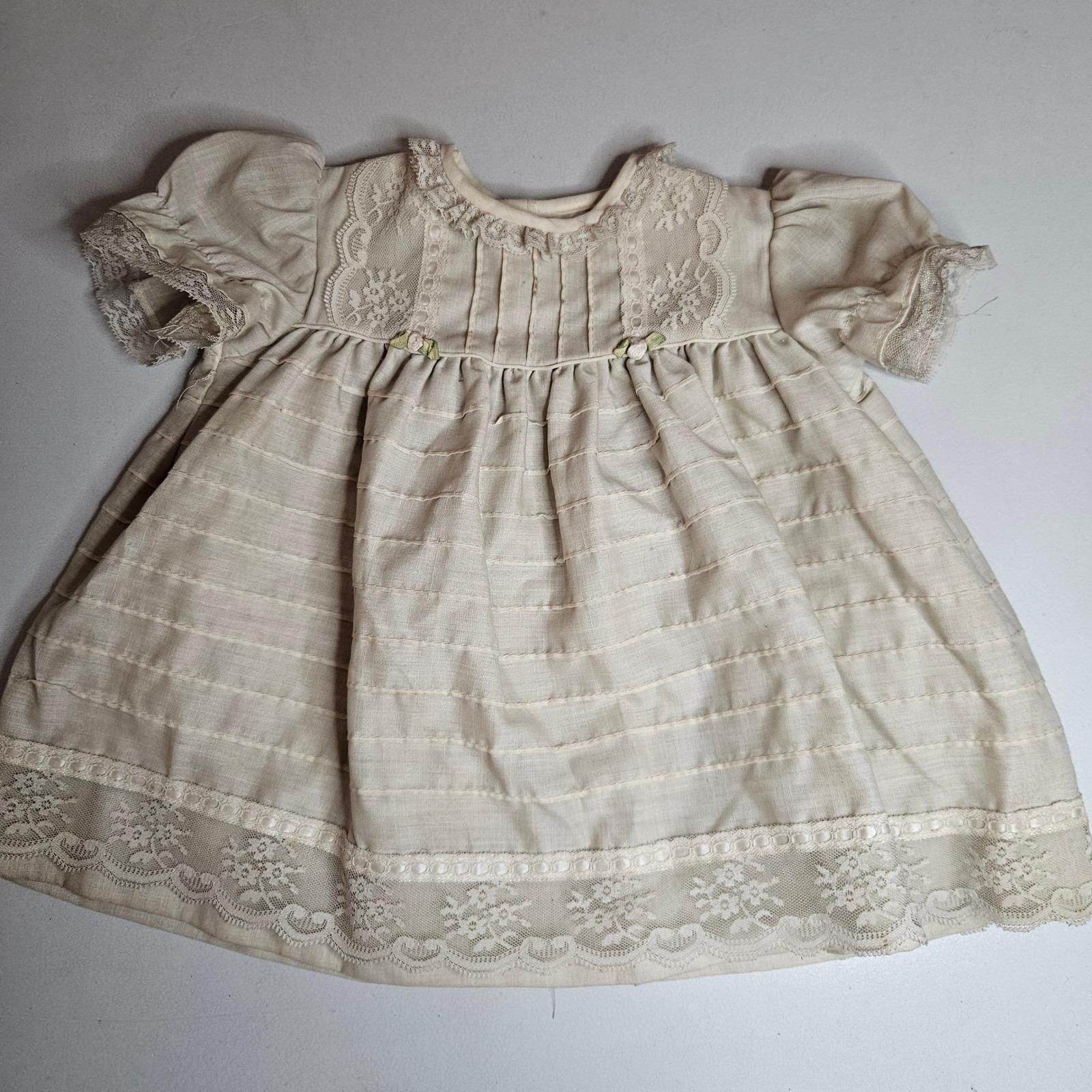 Vintage Christian Dior Enfant Baby Dress Cream Lace Pintuck Heirloom French
