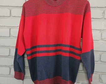 Rodier Paris Vintage Wool Blend Colorblock Striped Sweater France Terry Red L