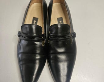 Bally Edraia Black Leather Loafers Made in Italy Almond Toe Block Heel Size 36.5