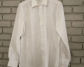 Yves Saint Laurent Chemises Camisa de vestir jacquard con monograma blanco 16 34-35 Vintage