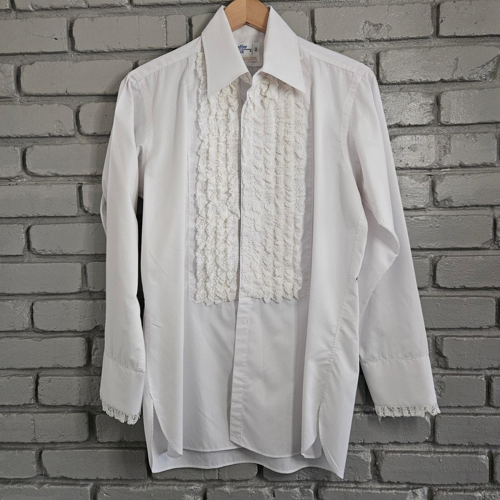 white dress shirt with middle frill design men Ruffled Cotton Shirt | Regency
