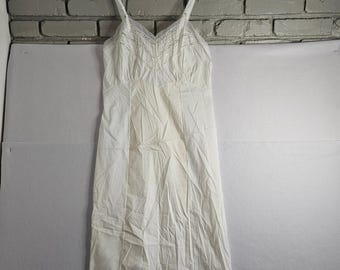 Vtg Penneys Adonna White Lace Trim Full Slip Nightgown Cotton Blend 36 Tall 60s