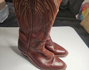 Frye Vintage Mens 8.5 D Brown Leather Western Cowboy Boots Made in USA 2329