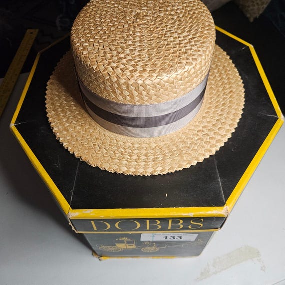 Vintage Dobbs Fifth Avenue Straw Boater Hat Skimmer w… - Gem