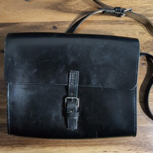 Vintage Black Leather Military Bag Dispatch Case T.C.V. 87 Buckle Flap Messenger