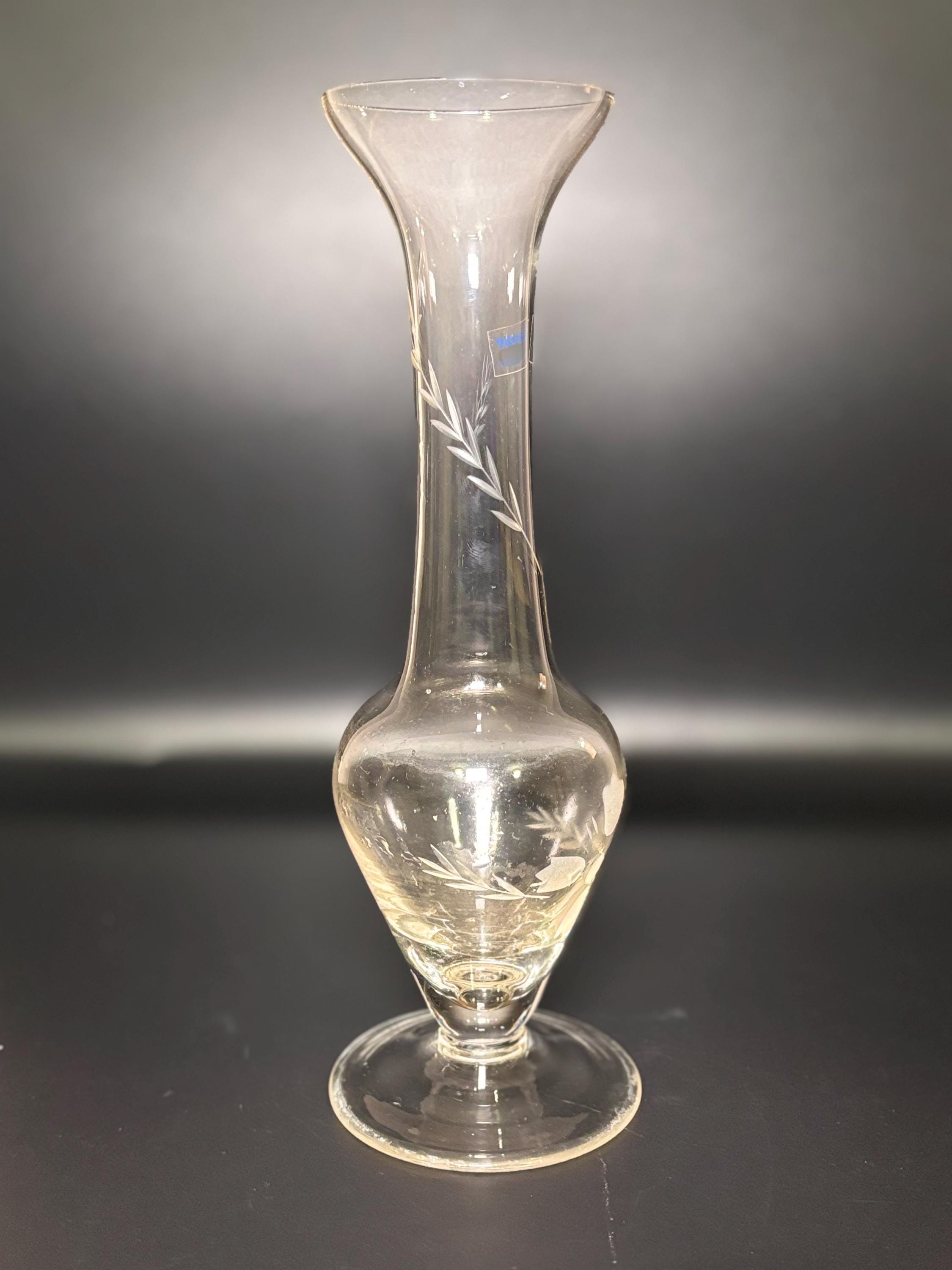 Rayware Glass Vintage Rayware Etched Glass Bud Vase – 1970s Footed Floral Turkish ...