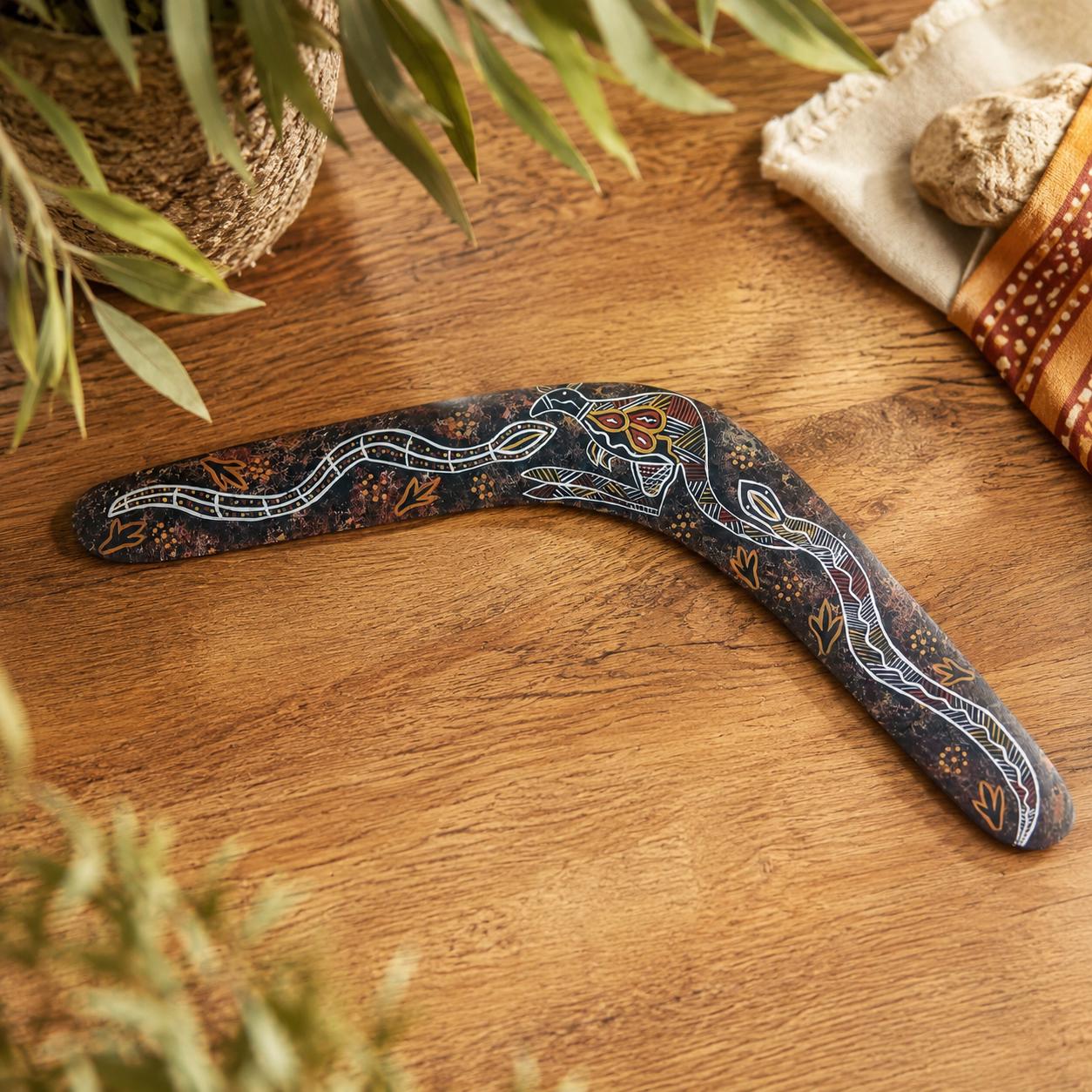 Vintage Aboriginal Boomerang | Kangaroo Snake Dot Painting, N