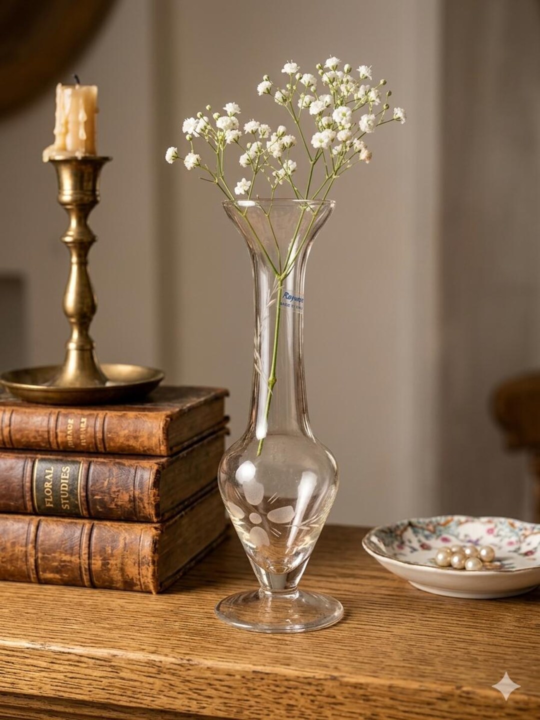 Rayware Glass Vintage Rayware Etched Glass Bud Vase – 1970s Footed Floral Turkish ...