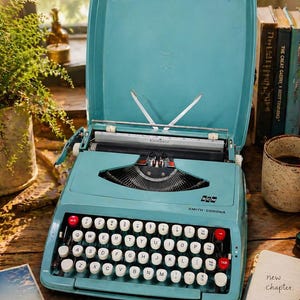 Vintage Smith-Corona Corsair Typewriter, Alpine Blue Portable, 1960s SCM Made England
