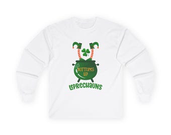 Bottoms Up Leprechauns Long Sleeve Tee | St. Patrick's Day Shamrock Cauldron