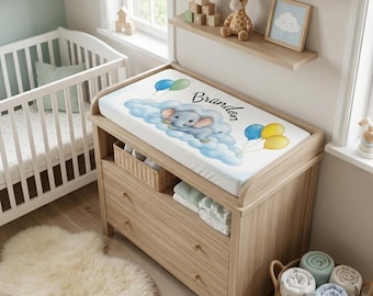 Capa para trocador de fraldas personalizada com elefante - Presente para quarto de bebê menino