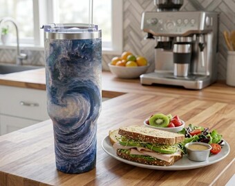 Copo térmico Ocean Wave Swirl de 1,18 L | Caneca de viagem com isolamento a vácuo