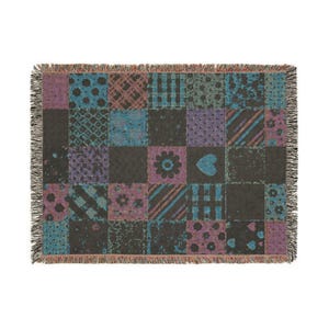 Muted Pastel Patchwork Quilt Heart Woven Blanket | Cozy Throw, Quilted Patch Design image 9