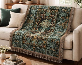 Ornate Celtic Cross Shamrock Woven Throw