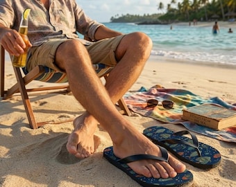Sandálias de praia masculinas com estampa de vida marinha | Chinelos masculinos com estampa de peixes