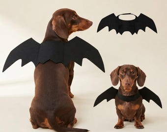 Dachshund Bat Wings, Adjustable Black Halloween Costume Wings for Wiener Dog, Nylon Sausage Dog Cosplay Accessory for Small Dogs and Cats