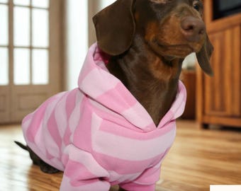 Pink Striped Dachshund Hoodie | Wiener Dog Sweater | Sausage Dog Clothes | Small Dog Hoodie | Dachshund Gift
