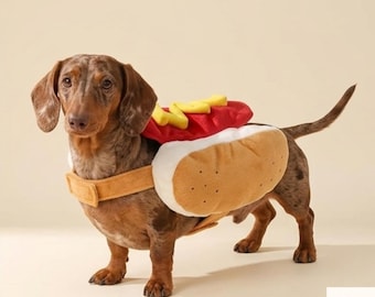 Hot-Dog-Kostüm für Hunde, lustiges Dackel-Halloweenkostüm, Dackel-Outfit für kleine und mittelgroße Hunde, süßes Haustierkostüm als Geschenk für Hundeliebhaber