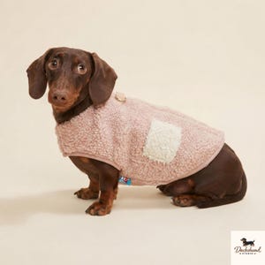 Dachshund Fleece Vest, Warm Berber Sherpa Wiener Dog Sweatshirt, Pink Brown Sausage Dog Clothes for Small Dogs, Fall Winter Puppy Outfit