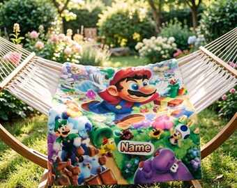Personalisierte Super Mario Soft-Decke, Mario & Friends Quilt, Gamer Bettwäsche, Kinder Geschenk