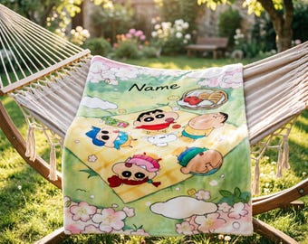 Crayon Shin-Chan Decke weicher Überwurf, personalisierter benutzerdefinierter Flanellüberwurf, Geburtstagsgeschenk für Anime-Fans