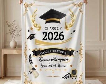 Custom Graduation Blanket, Class of 2026 Keepsake Throw, Senior Gift