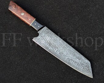 Damascus Chef Knife, Personalized Engraved Gift, Natural Rosewood Handle, Meat & Vegas Knives, Birthday Anniversary Mother's Day Gift