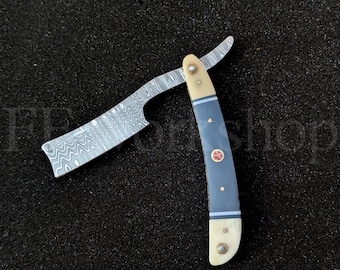 Handmade Damascus Steel Straight Razor, Custom Bone/Buffalo Horn Handle Shaving Knife, Hand forged Barber Tool, Luxury Groomsmen Gift