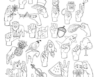 Página para colorear del alfabeto ASL