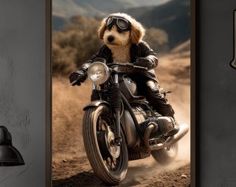 Póster de perro con diseño de motocicleta Labradoodle Cafe Racer para pared, regalo