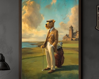 Póster de Terrier Golf - Impresión estilo pintura vintage de perros golfistas