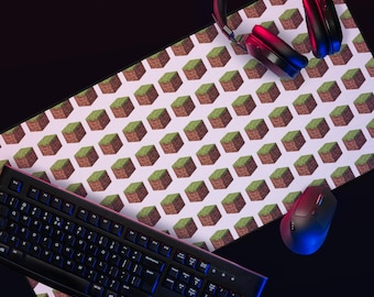 Alfombrilla de escritorio estilo píxel con diseño de mina de tierra y hierba: alfombrilla de ratón clásica para gamers