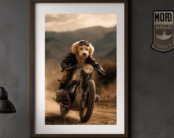 Póster de perro caniche Cafe Racer, arte de pared de motocicleta, regalo